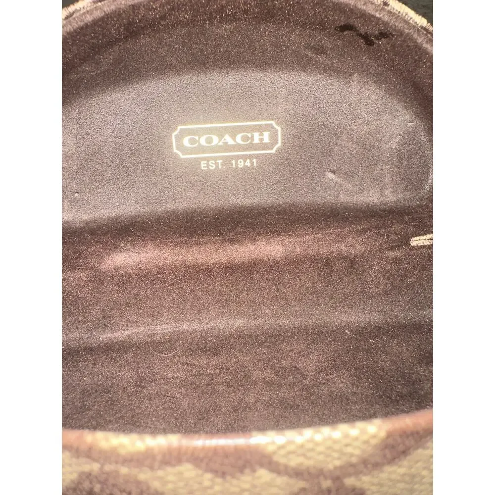 Coach Signature C Sunglasses Eyeglasses Hard Case Brown Tan + Cleaning Cloth